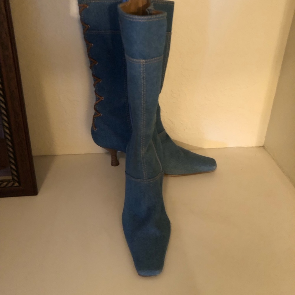Mixit Blue Denim Lace-Up Knee Boots